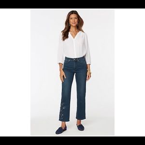 NYDJ Relaxed Straight Ankle Jeans with Embroidery, suze 6
